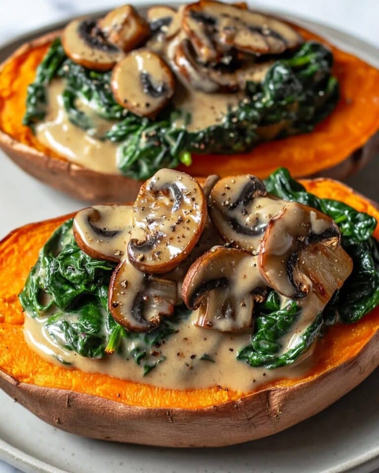 Creamy Mushroom and Spinach Stuffed Sweet Potatoes Recipe