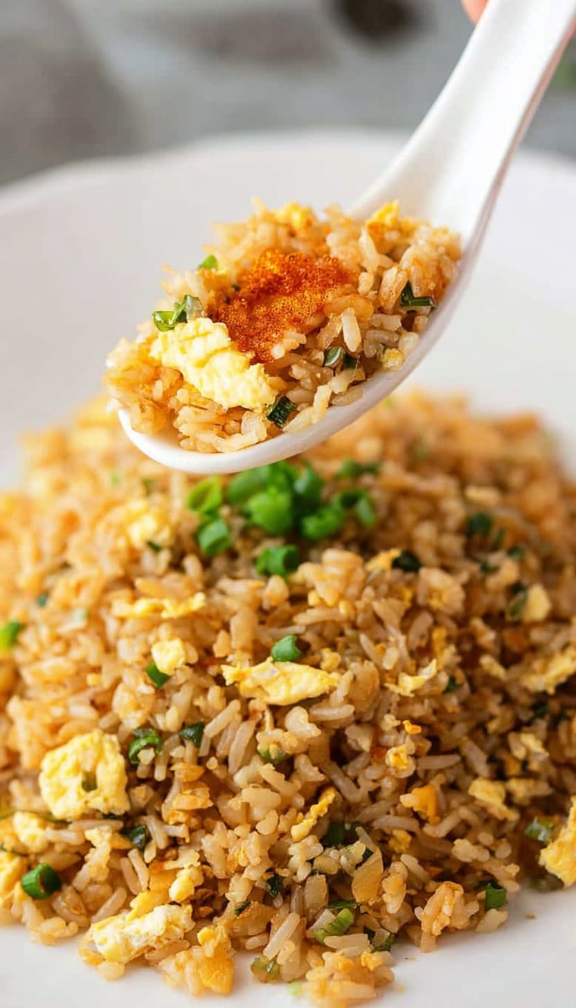 Egg Fried Rice with Green Onion and Sesame Oil Recipe - Recipe Image