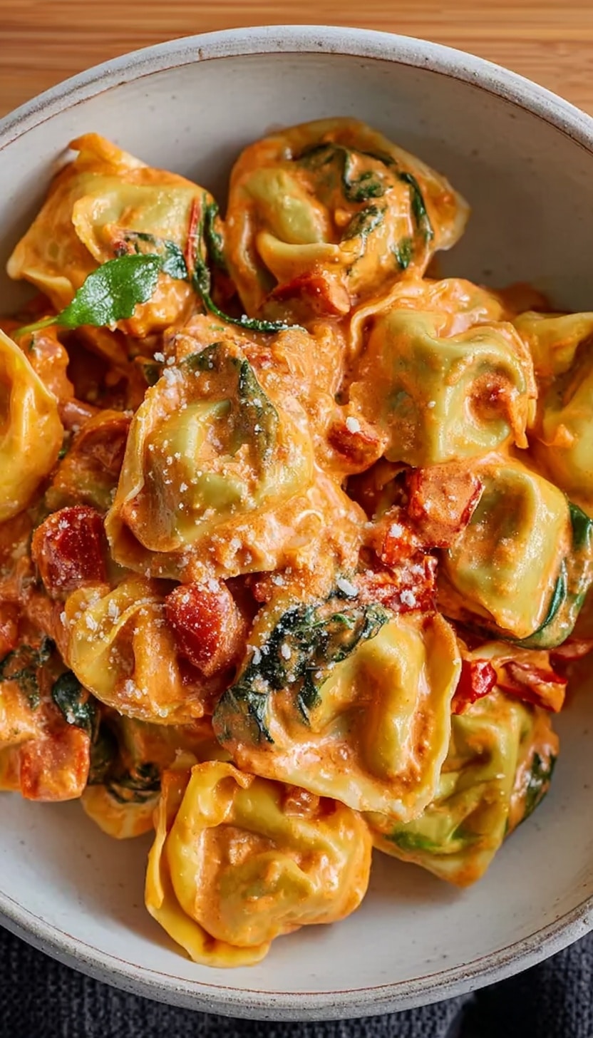 Spinach and Ricotta Tortellini with Creamy Tomato Sauce Recipe - Recipe Image