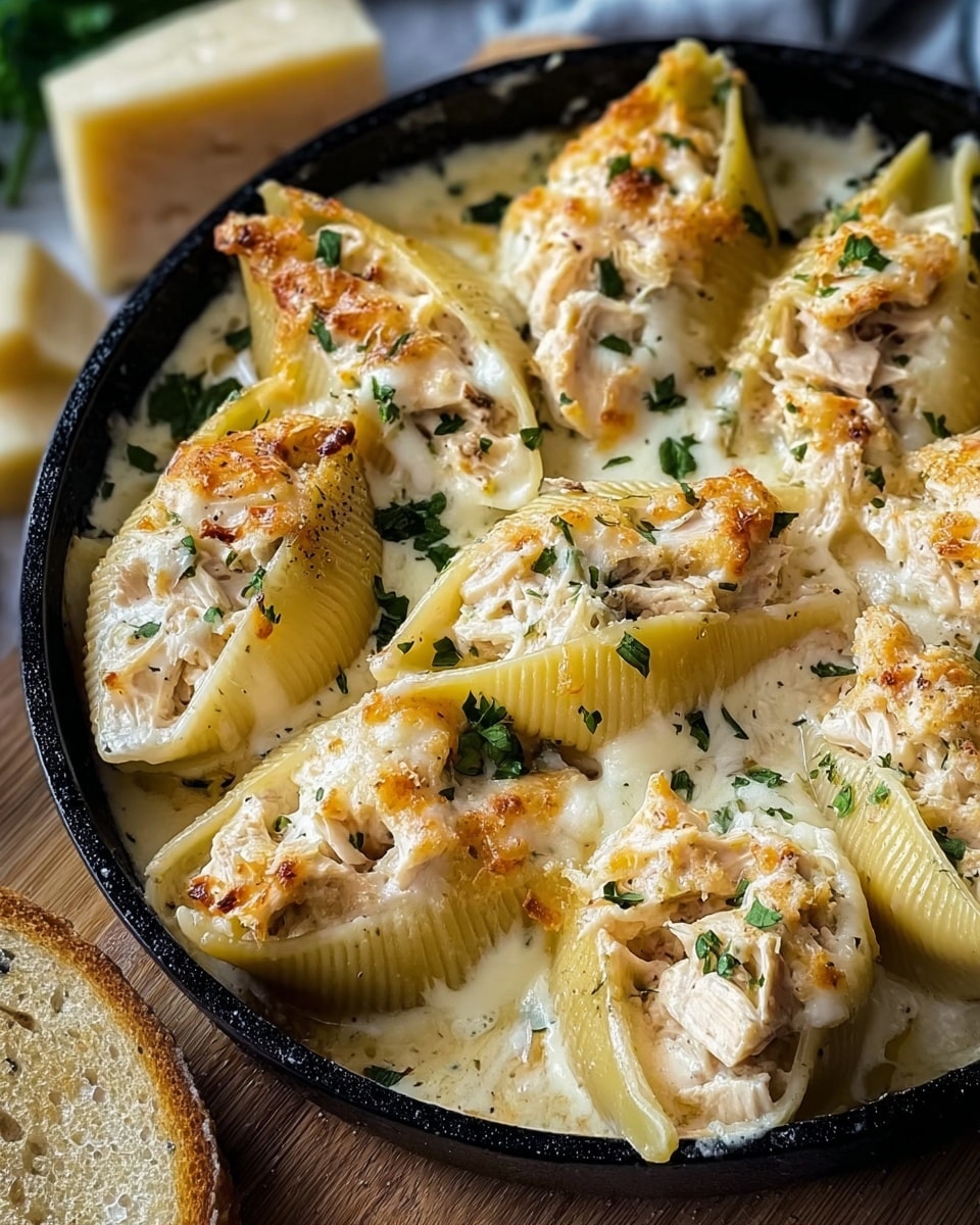 Garlic Butter Chicken Alfredo Stuffed Shells Recipe