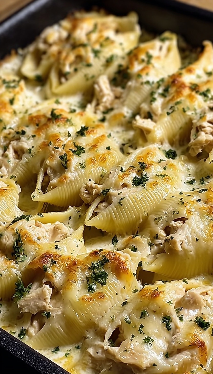 Garlic Butter Chicken Alfredo Stuffed Shells Recipe - Recipe Image