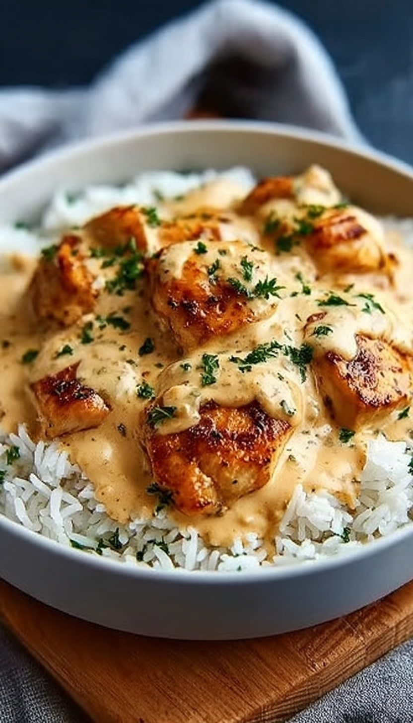 Creamy Smothered Chicken and Rice Recipe - Recipe Image