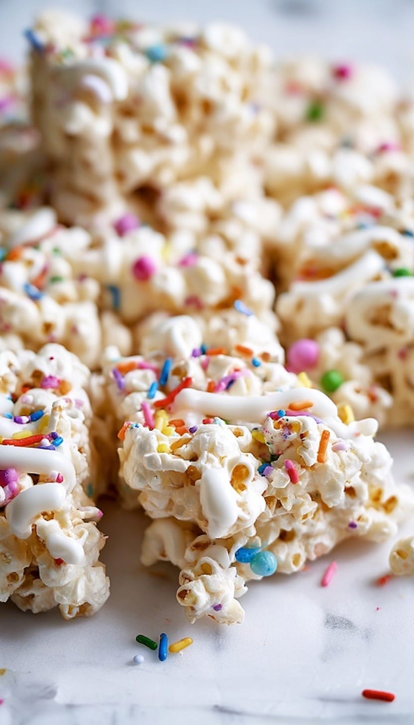 Homemade Funfetti Marshmallow Popcorn Treats Recipe - Recipe Image