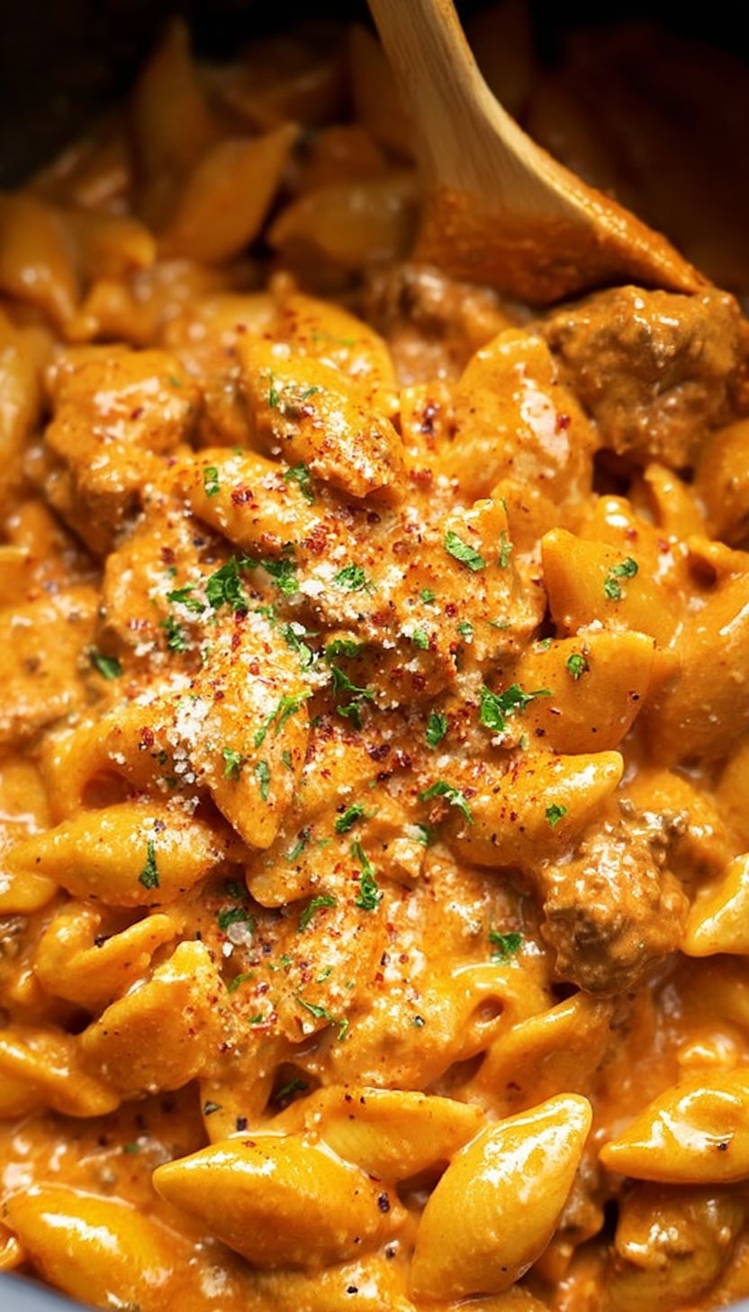 One Pot Creamy Beef Pasta Recipe - Recipe Image