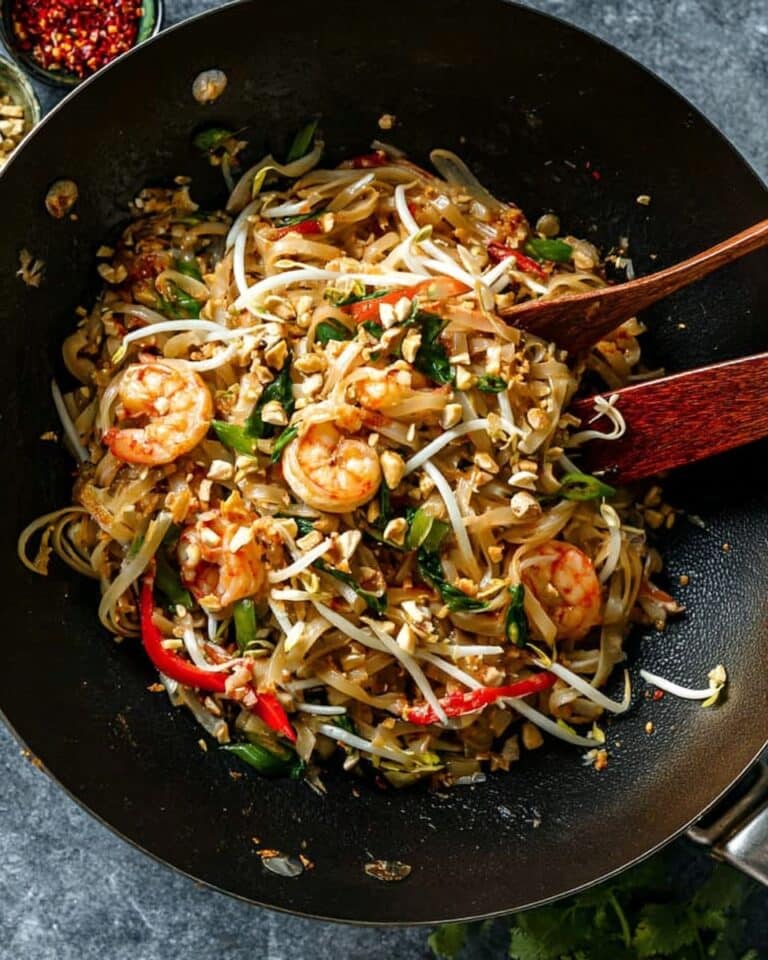 Easy Homemade Pad Thai with Shrimp, Tofu, and Fresh Vegetables Recipe
