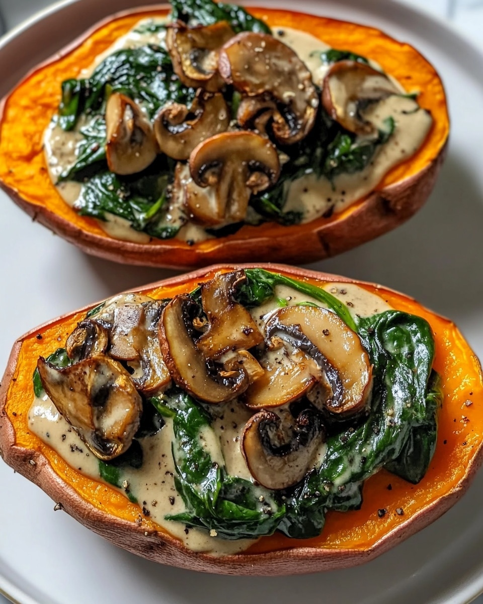 Creamy Mushroom and Spinach Stuffed Sweet Potatoes Recipe - Recipe Image
