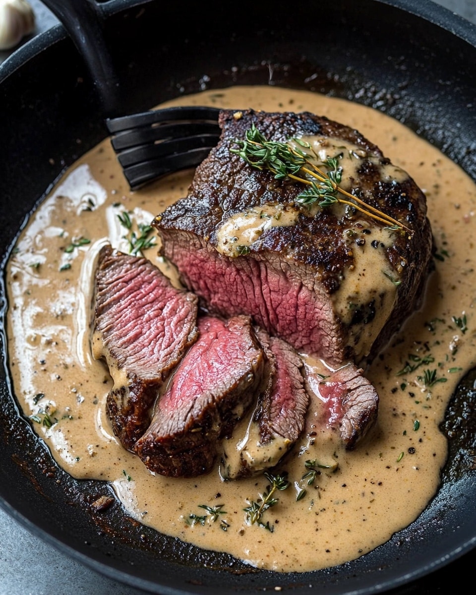 Cast Iron Bavette Steak with Whiskey Garlic Cream Sauce Recipe - Recipe Image