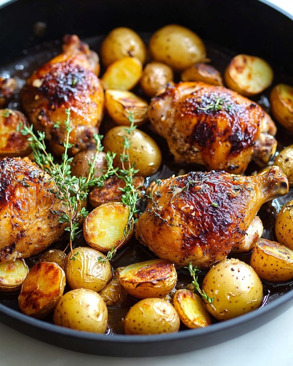 Honey Dijon Chicken with Roasted Potatoes and Shallots Recipe - Recipe Image