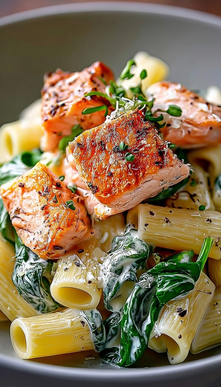 Salmon Spinach Pasta with Lemon Cream Sauce Recipe