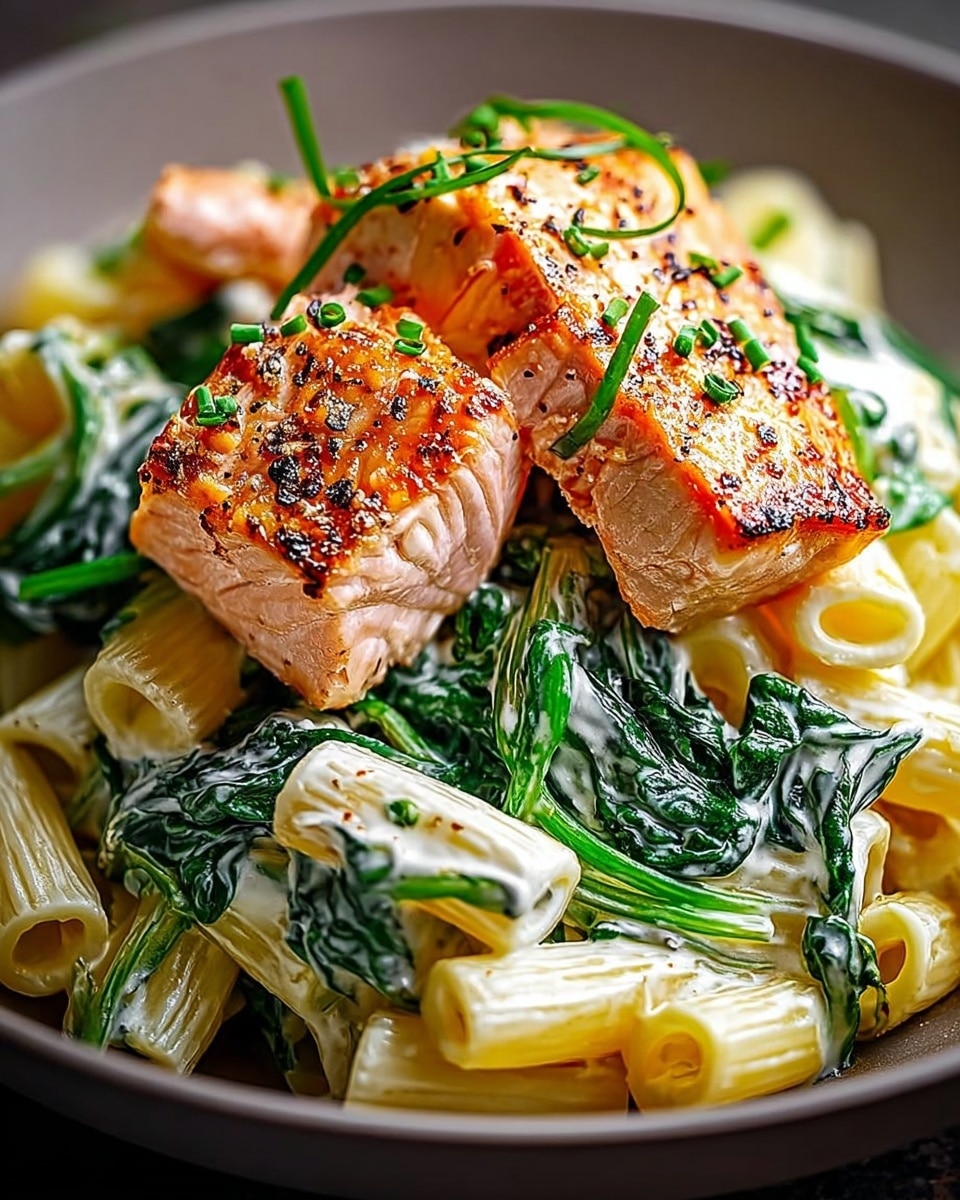 Salmon Spinach Pasta with Lemon Cream Sauce Recipe - Recipe Image