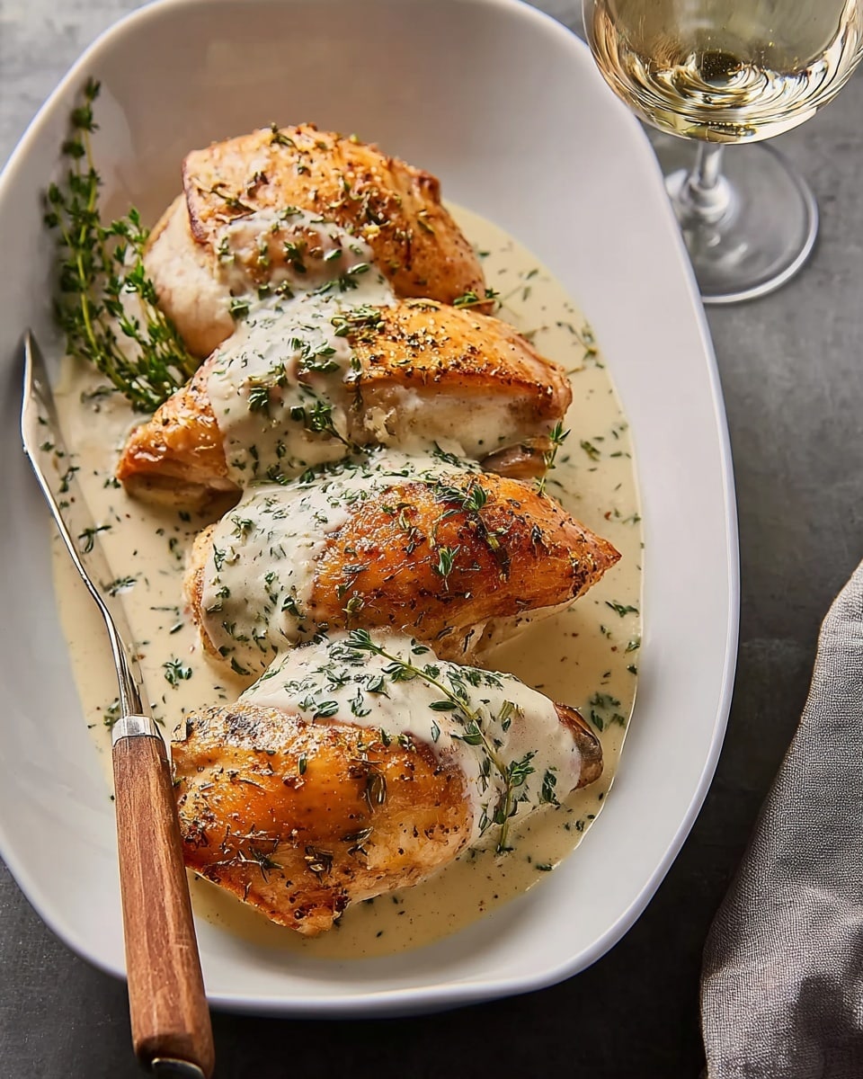 Herb Roasted Chicken in Creamy White Wine Sauce Recipe - Recipe Image