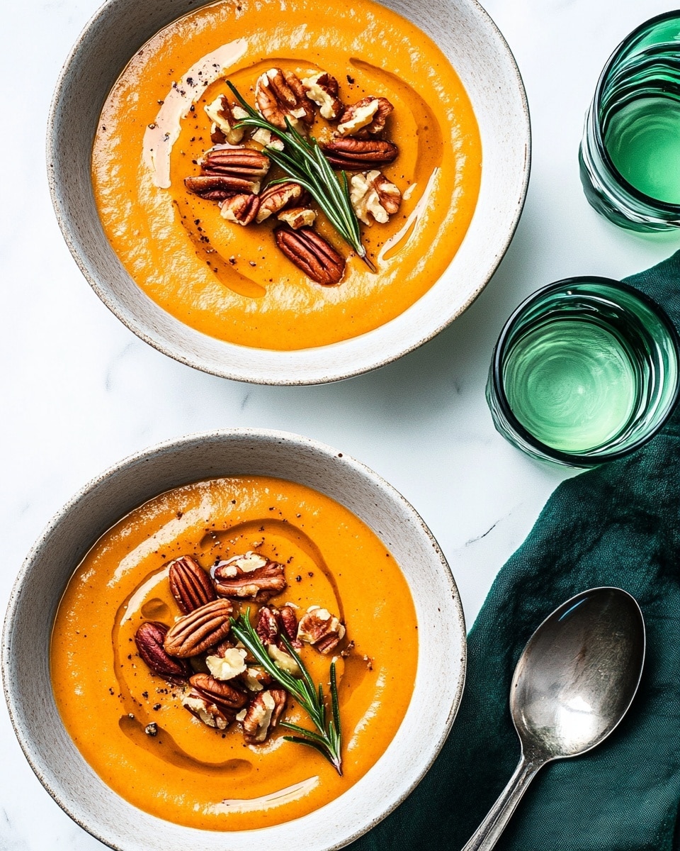 Creamy Pumpkin Sweet Potato Soup with Ginger and Spices Recipe - Recipe Image