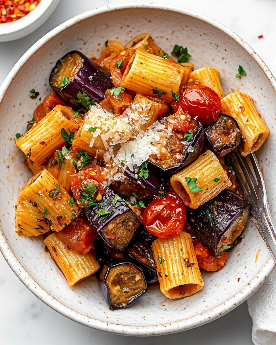 Eggplant and Fresh Tomato Pasta Recipe - Recipe Image