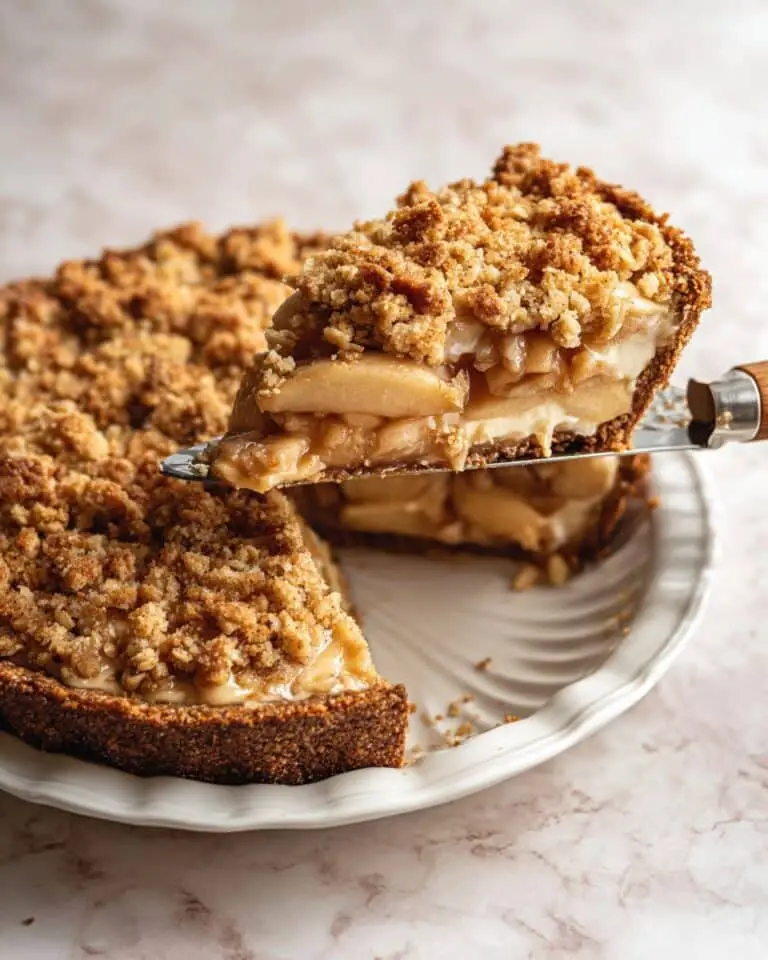 Apple Crumble Cheesecake with Biscoff Crust and Spiced Apple Topping Recipe