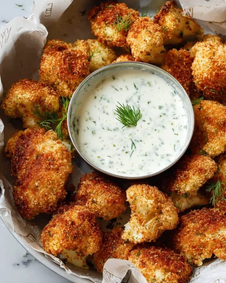 Crispy Cauliflower Bites with Homemade Herbed Buttermilk Ranch Dressing Recipe