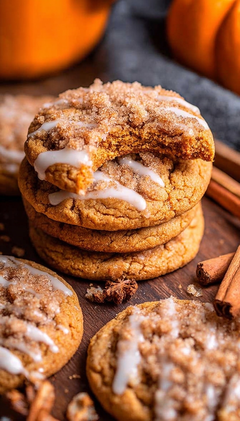 Pumpkin Coffee Cake Cookies with Streusel and Vanilla Glaze Recipe - Recipe Image