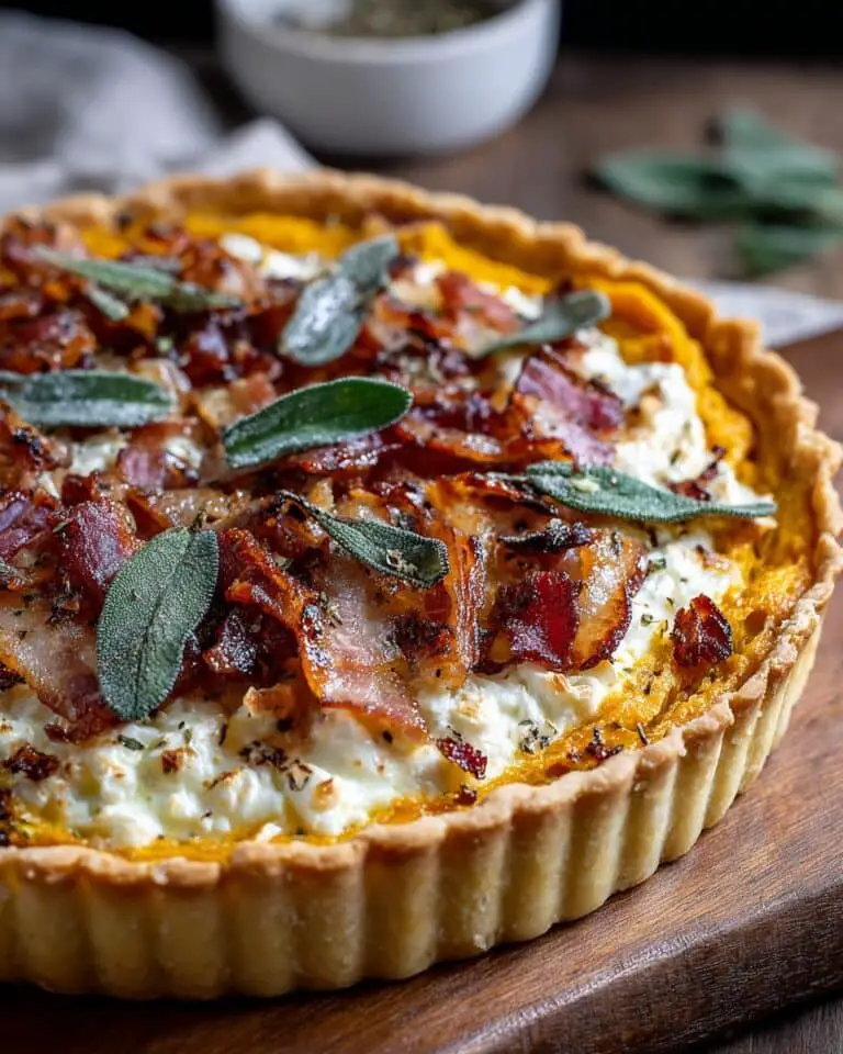 Pumpkin, Ricotta & Caramelized Onion Tart with Bacon and Sage Recipe