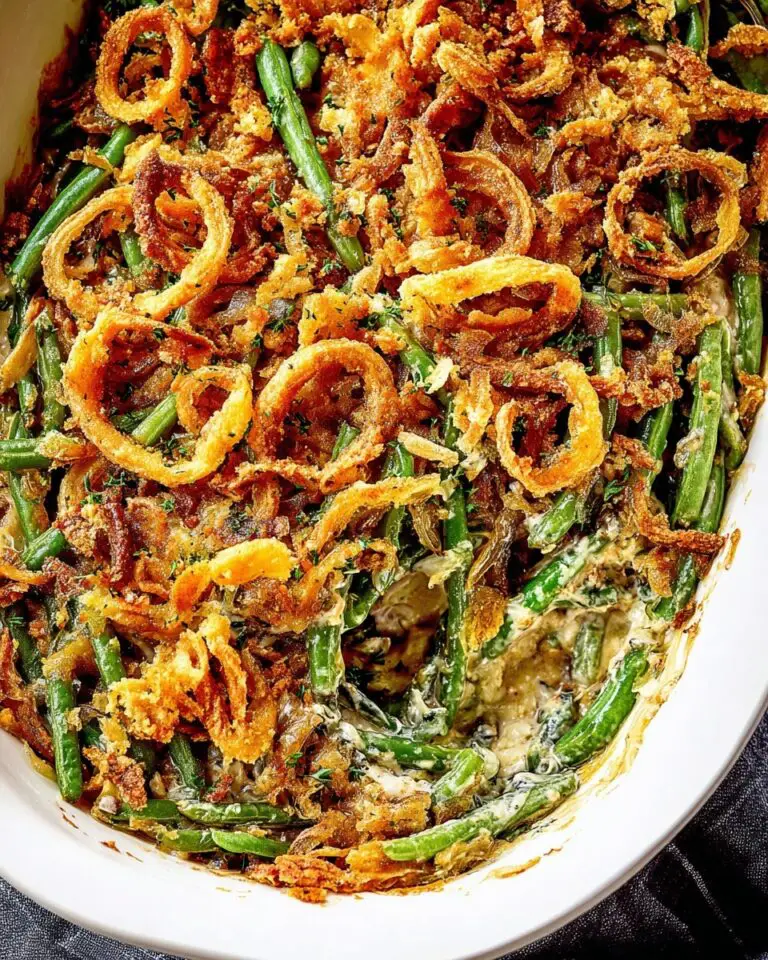 Creamy Green Bean Casserole with Mushrooms and Crispy Onions Recipe