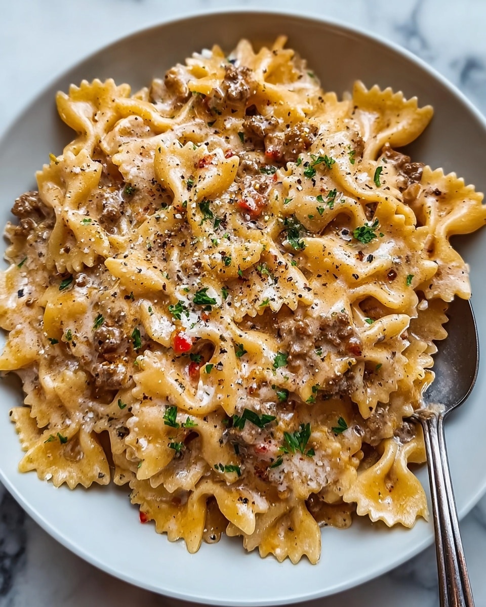 Parmesan Roasted Red Pepper Chicken Bowties in Garlic Cream Recipe - Recipe Image