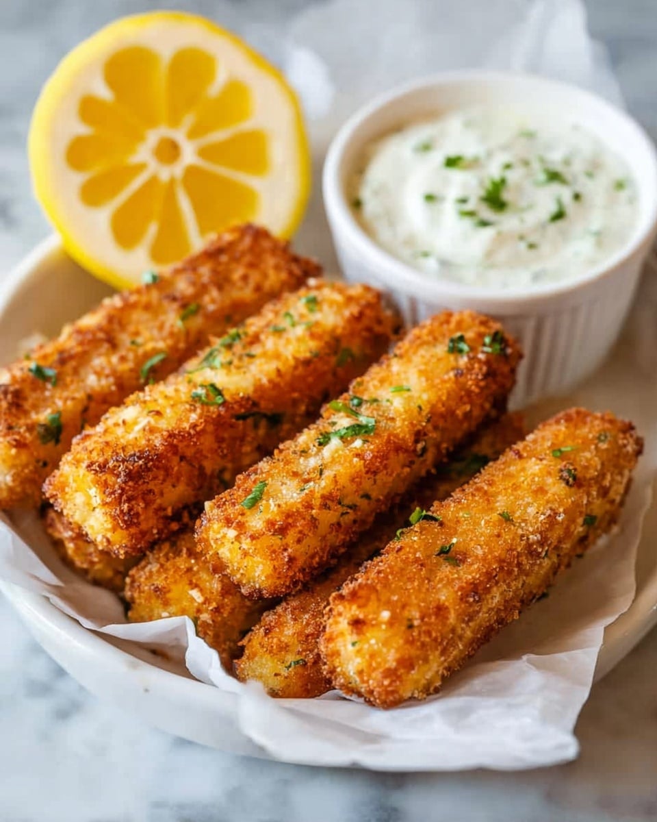 Baked Fish Sticks with Crispy Panko Coating and Tartar Sauce Recipe - Recipe Image