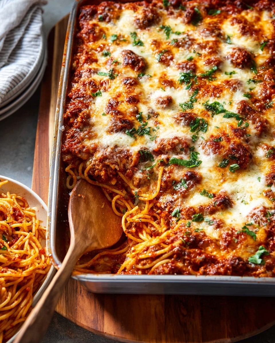 Baked Spaghetti Recipe with Ground Meat and Fresh Basil Recipe - Recipe Image