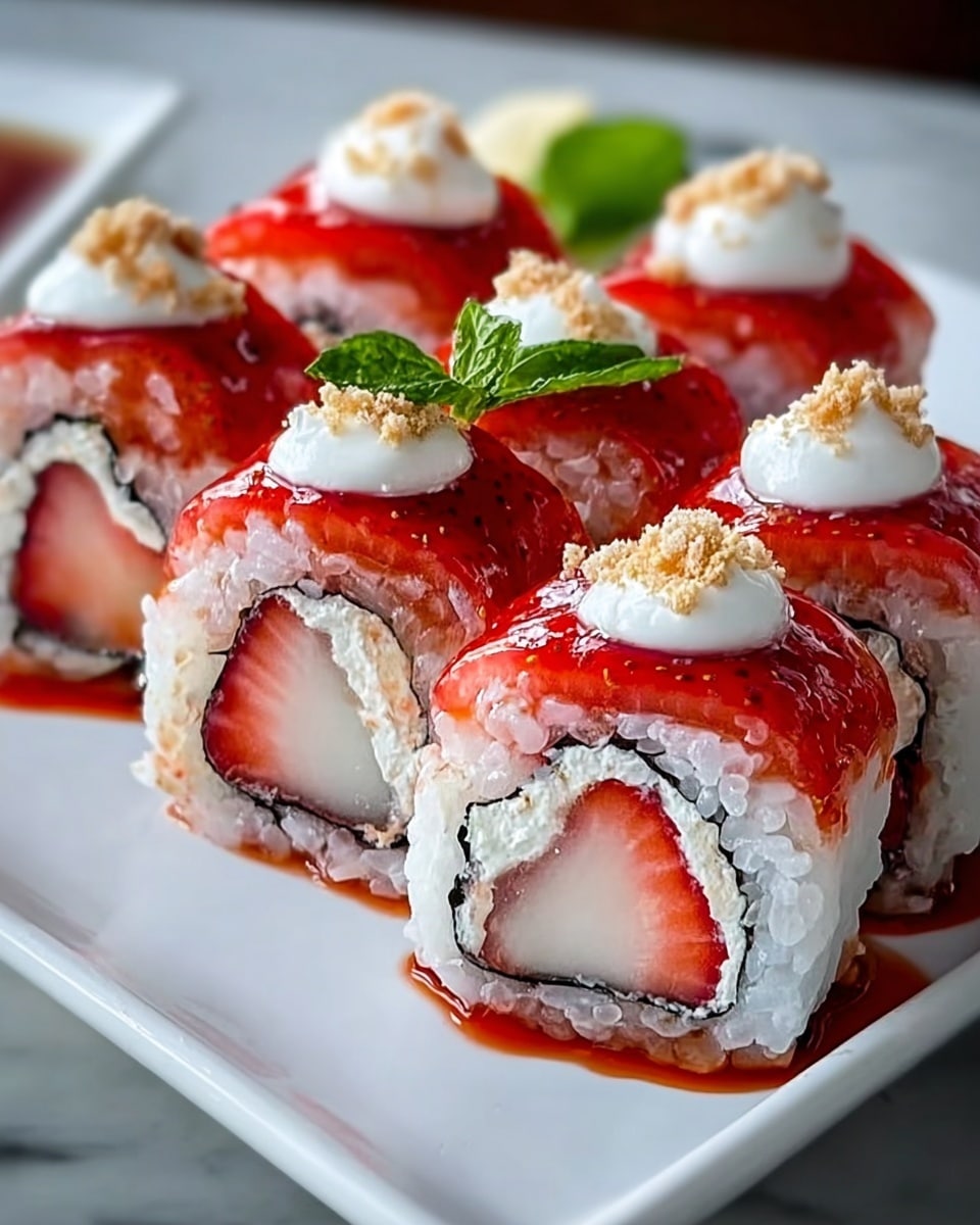 Creative & Cute Strawberry Shortcake Sushi Roll Dessert Recipe - Recipe Image