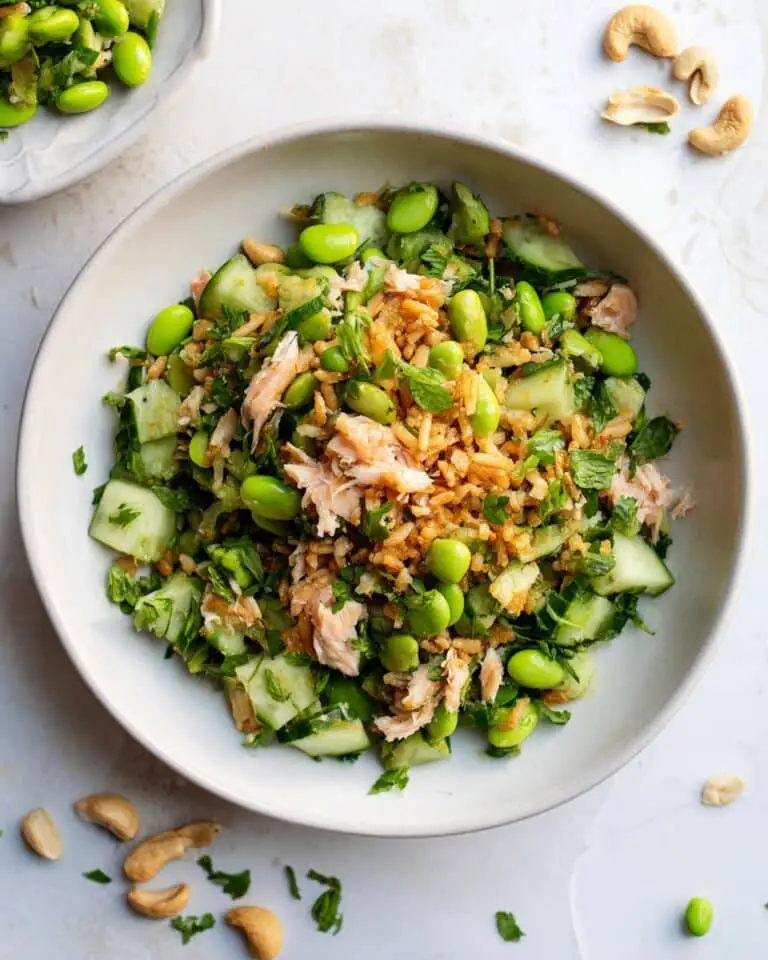 Crispy Rice Salad with Salmon, Edamame, and Nutty Ginger Dressing Recipe