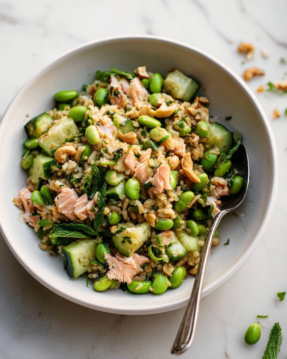 Crispy Rice Salad with Salmon, Edamame, and Nutty Ginger Dressing Recipe - Recipe Image