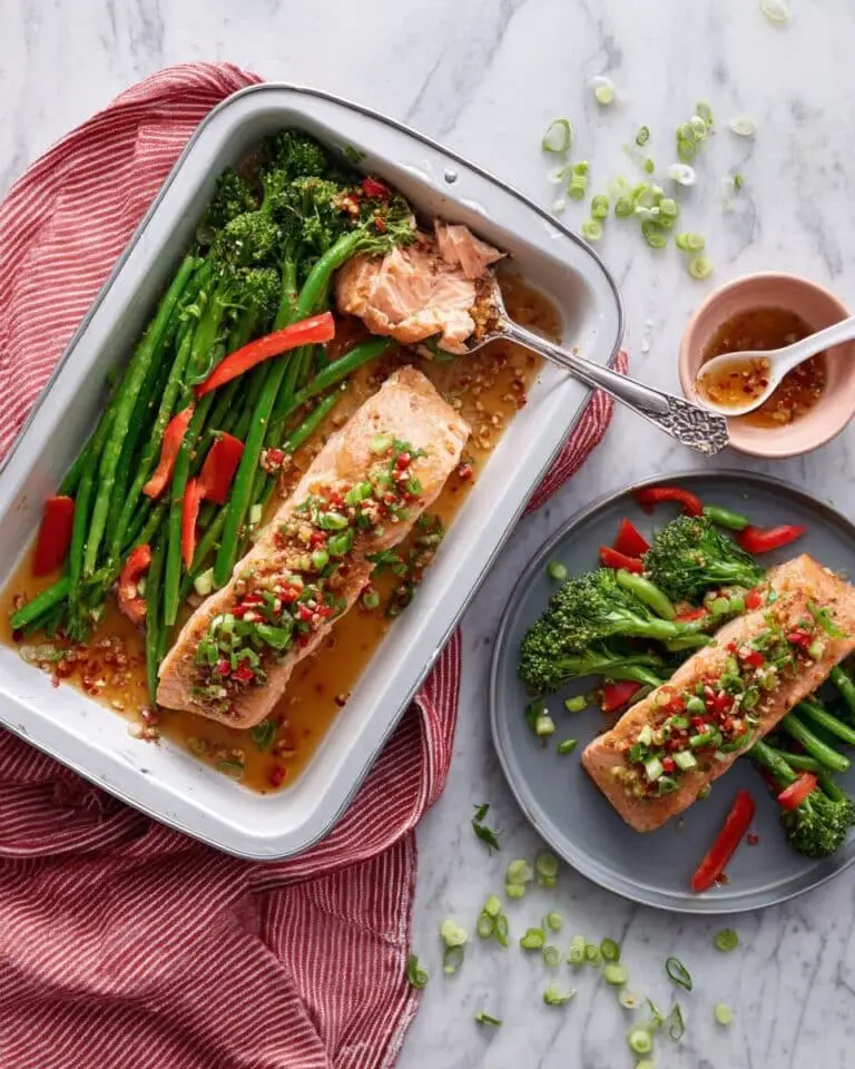 Salmon Traybake with Soy, Chilli, and Lime Recipe