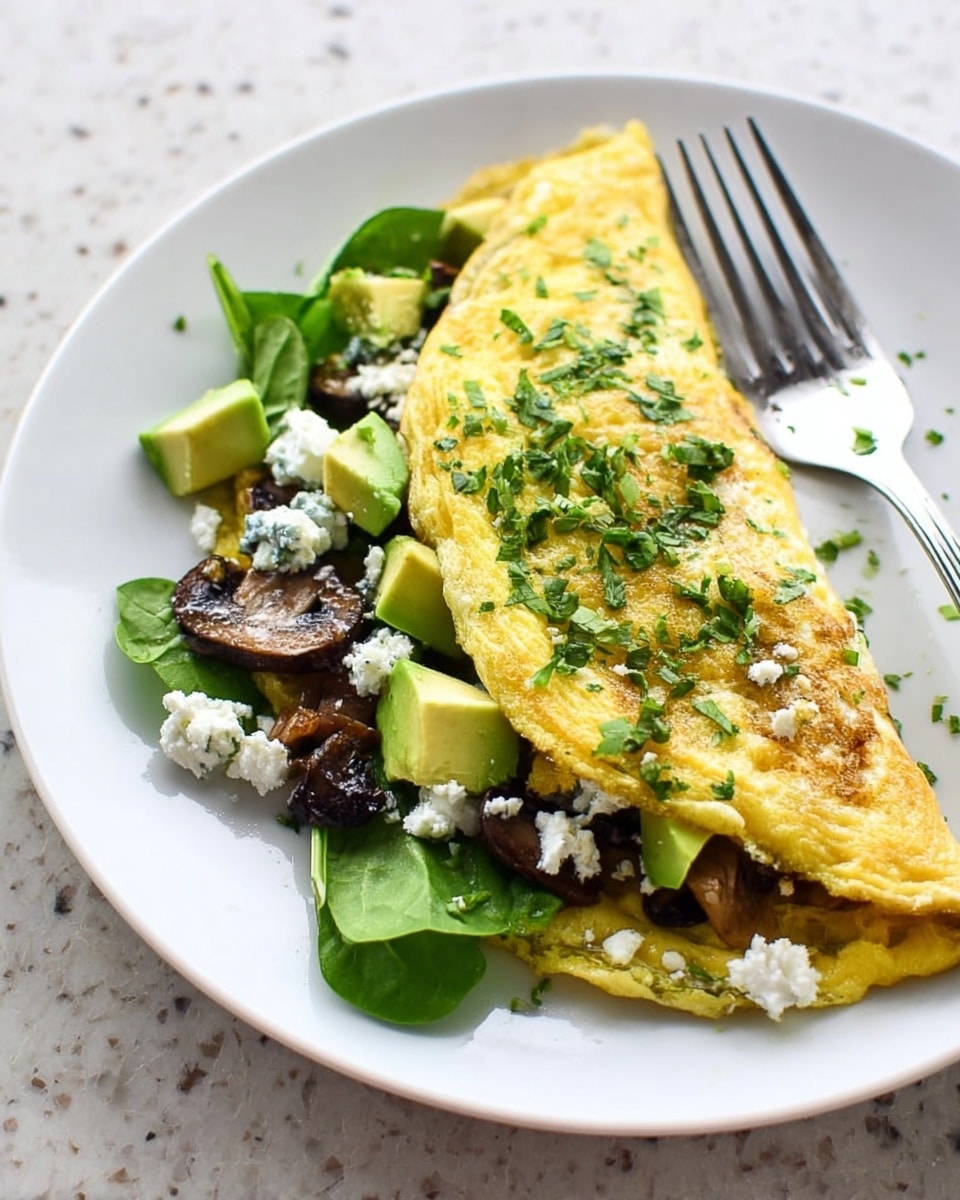 Mushroom and Goat’s Cheese Omelet with Spinach and Avocado Recipe - Recipe Image