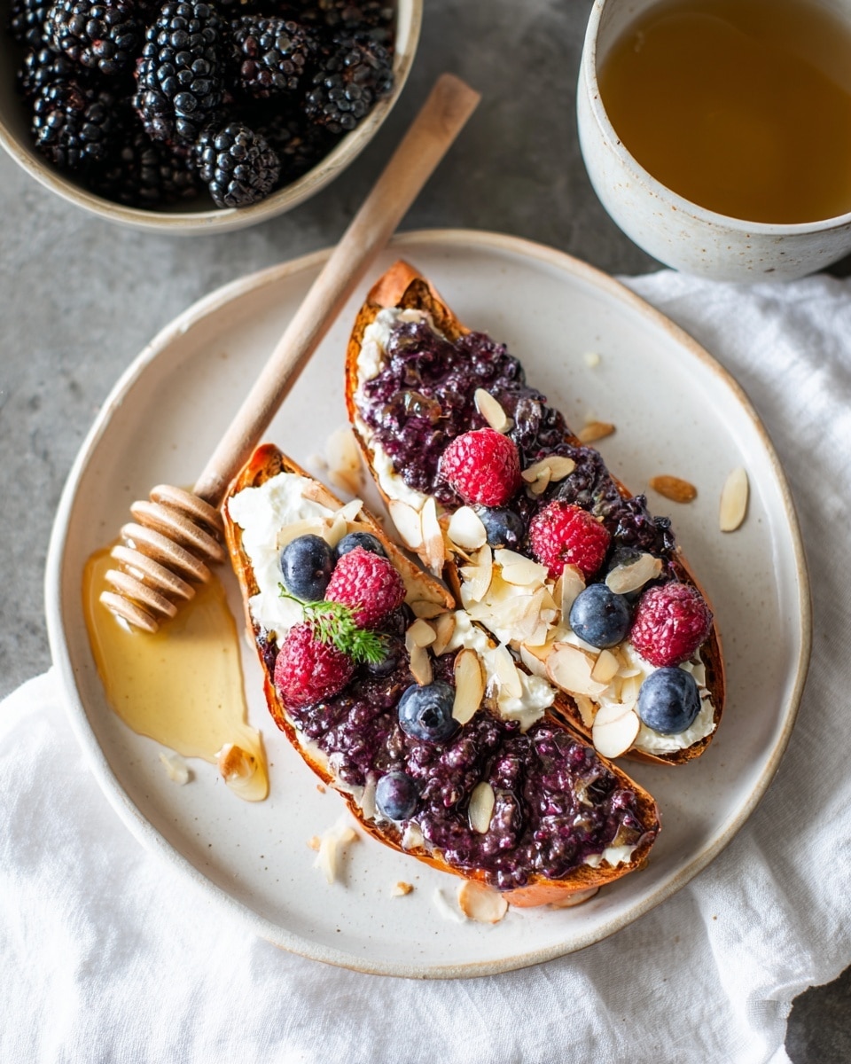 Sweet Potato Toast with Ricotta, Berries, Honey, and Almonds Recipe - Recipe Image