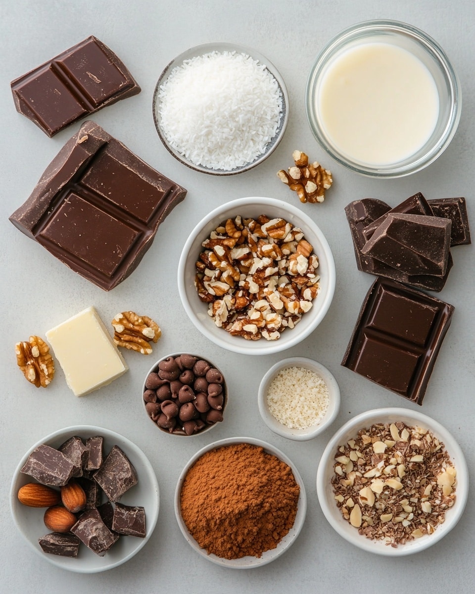 A white rectangular plate filled with an assortment of round sweet balls, each with a different topping and texture. Some are covered in pink, white, and red tiny round sprinkles; others are coated with chopped nuts giving a rough, crunchy look. There are also balls covered in white shredded coconut, brown chocolate sprinkles, and smooth white chocolate with dark chocolate lines drizzled over them. The balls are arranged closely in several layers on the plate. The plate rests on a white marbled surface. photo taken with an iphone --ar 4:5 --v 7