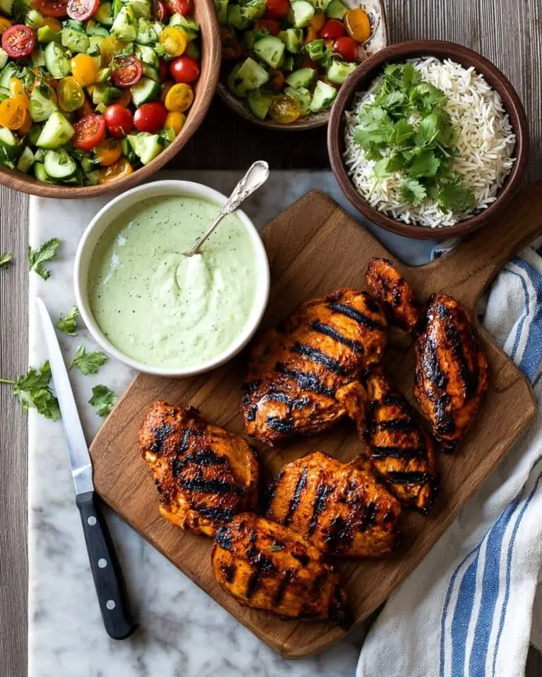Pollo a la Brasa (Peruvian Chicken) with Green Sauce and Avocado Cucumber Tomato Salad Recipe