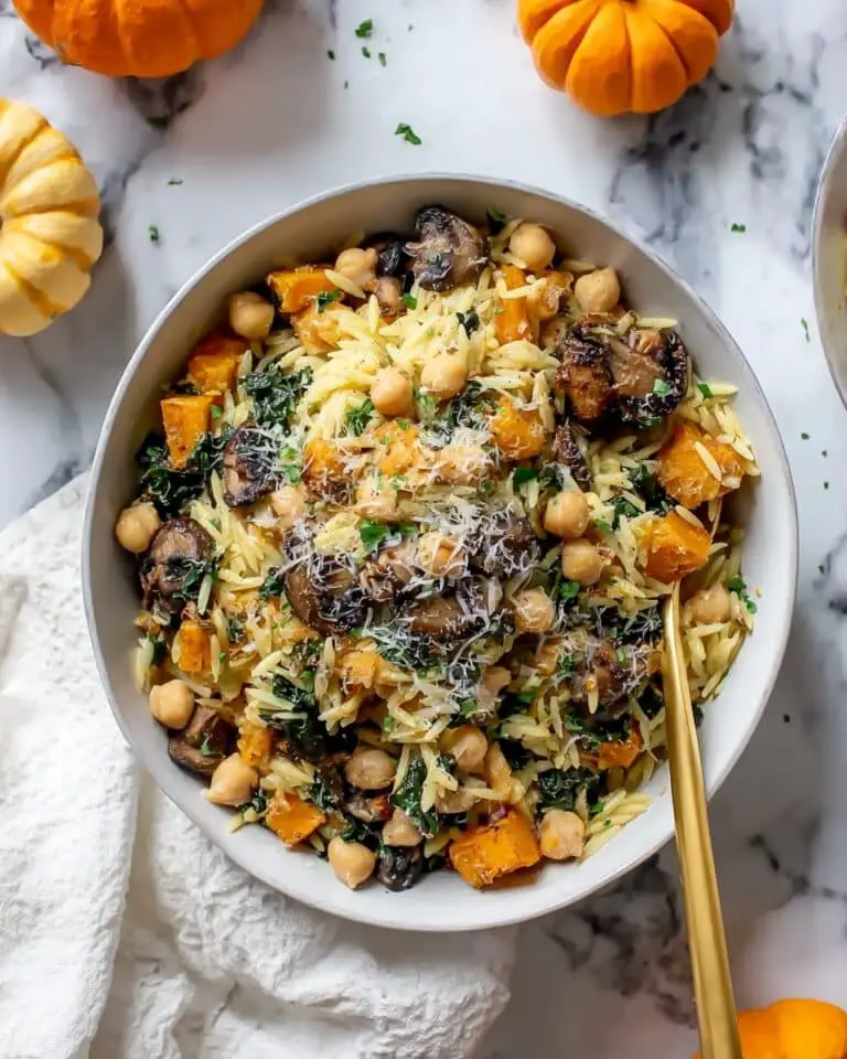 One Pot Fall Vegetable Orzo and Chickpeas Recipe