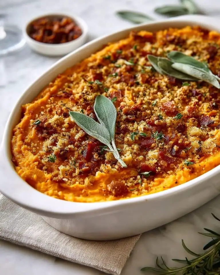 Savoury Sweet Potato Casserole with Crispy Sage and Bacon Recipe