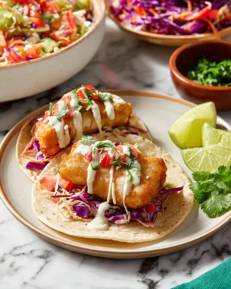 Baja Fish Tacos with Fresh Slaw and Cilantro Lime Sauce Recipe
