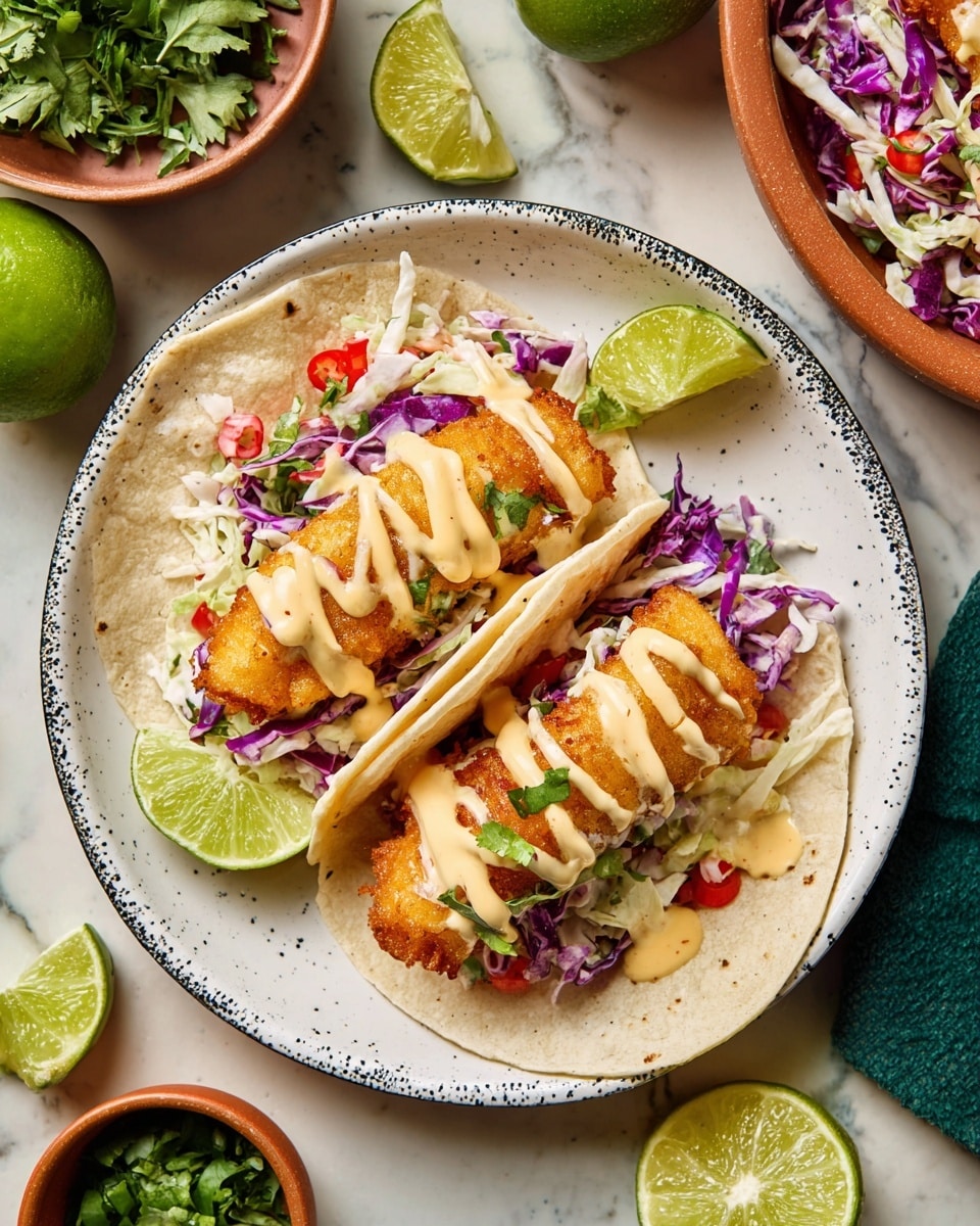 Baja Fish Tacos with Fresh Slaw and Cilantro Lime Sauce Recipe - Recipe Image