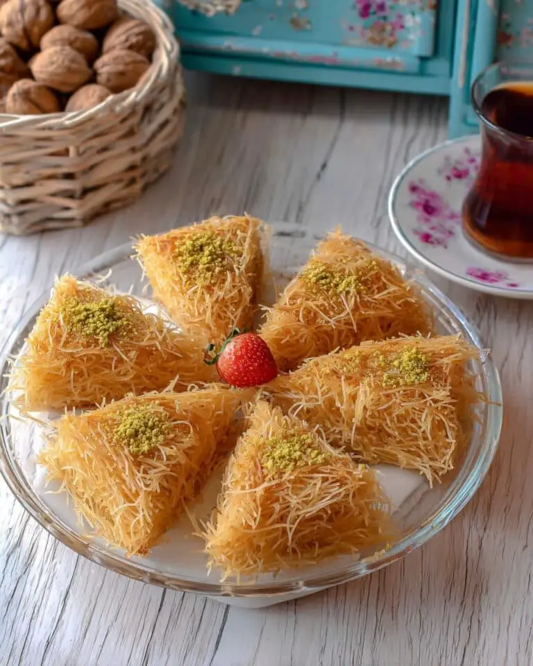 Kadayif and Walnut Dessert with Lemon Syrup and Strawberry-Garnished Pistachios Recipe