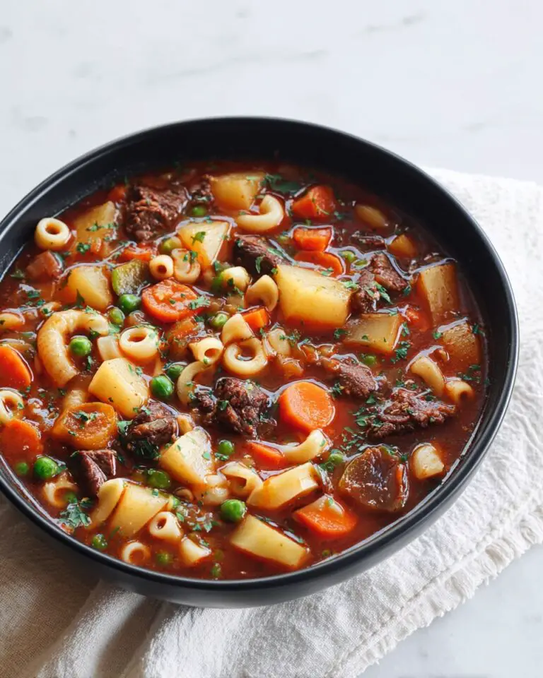 Vegetable Beef Soup with Pasta, Mushrooms, and Herbs Recipe
