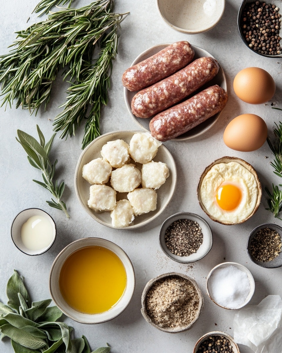 Three golden-brown pastries with flaky layers sit stacked on a wooden board on a white marbled texture surface. The pastries have a shiny, crisp crust with crimped edges and a visible filling of light brown and beige meat mixed with bits of darker seasoning, peeking from one end of each roll. The soft, textured filling contrasts with the crunchy outer layer, and the pastries are arranged with one on top and two below, showing different angles of their rounded shape and browned tops. The background is out of focus with soft light reflections, making the pastries the clear focus of the image photo taken with an iphone --ar 4:5 --v 7