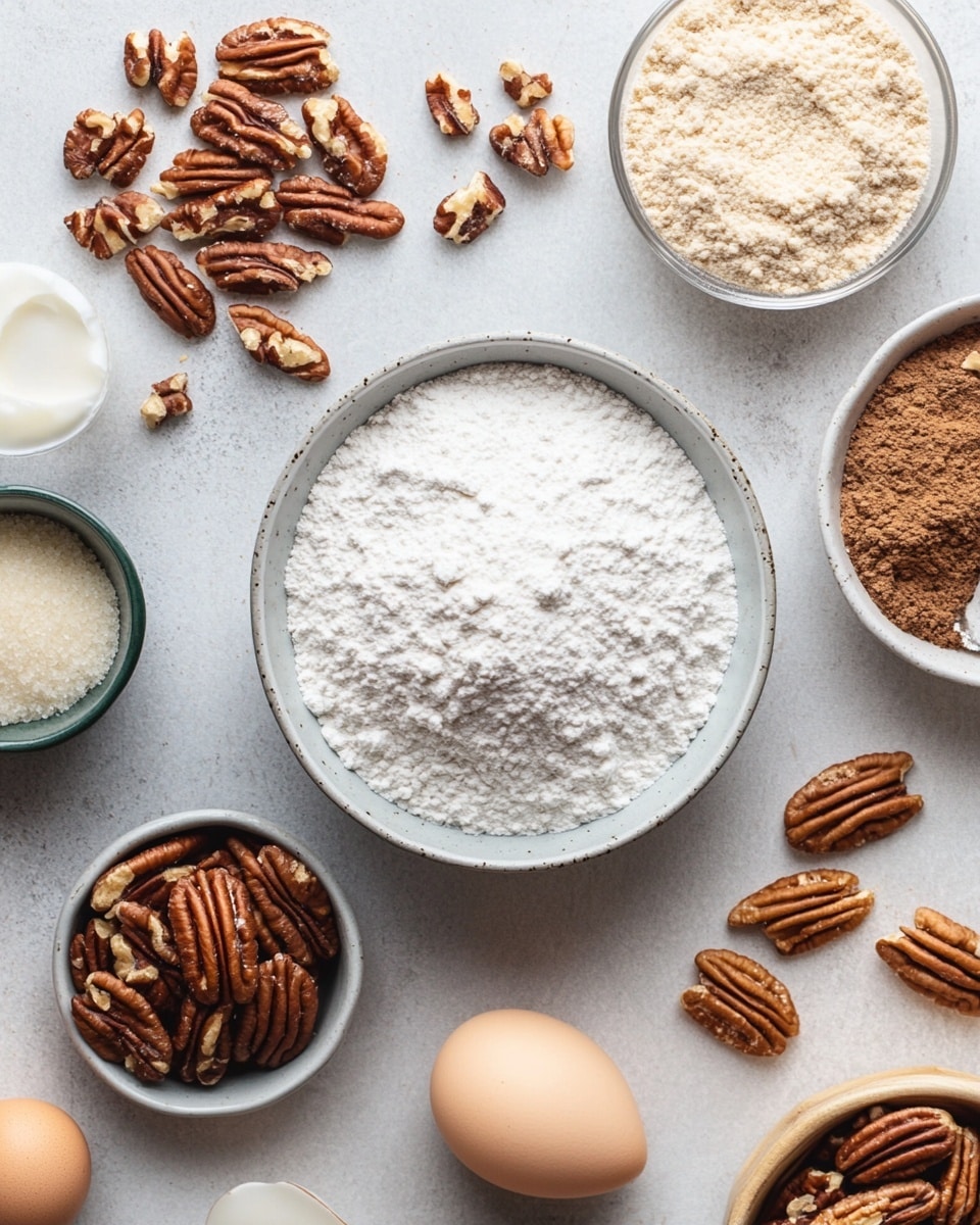 A white box with a colorful polka dot pattern is filled with brown crumpled paper, holding a heap of coated nuts that have a rough, sugary texture. The nuts are dark brown with a light, sugary coating that gives a crumbly look. The box is on a white marbled surface with red and white decorative items around it, including a red mitten clip attached to the paper and red fabric with white dots and checked heart shapes near the box. Photo taken with an iphone --ar 4:5 --v 7