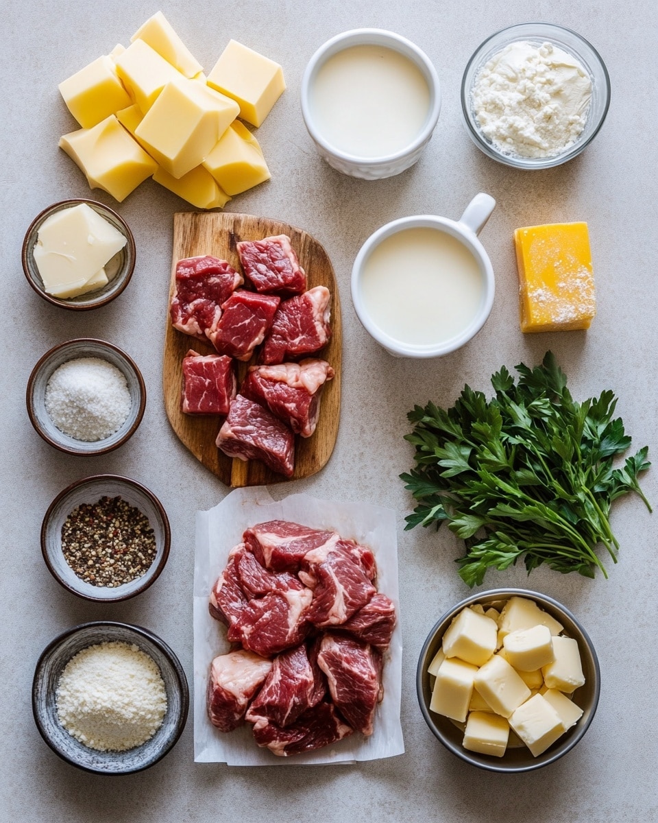 A white bowl filled with two main layers: the bottom layer is rigatoni pasta, golden yellow with a smooth and slightly shiny texture, coated lightly with a seasoning that looks like grated cheese and herbs. On top of the pasta are several chunks of browned steak, dark brown with a soft, cooked texture and sprinkled with fresh green chopped parsley. The dish is placed on a white marbled surface. photo taken with an iphone --ar 4:5 --v 7