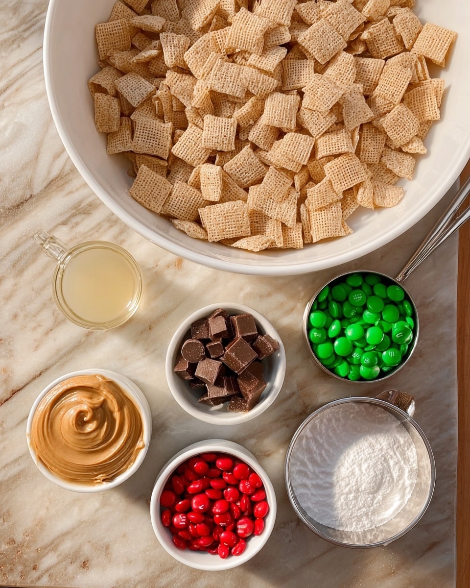 Festive Christmas Puppy Chow with Chocolate, Peanut Butter, and Sprinkles Recipe - Recipe Image