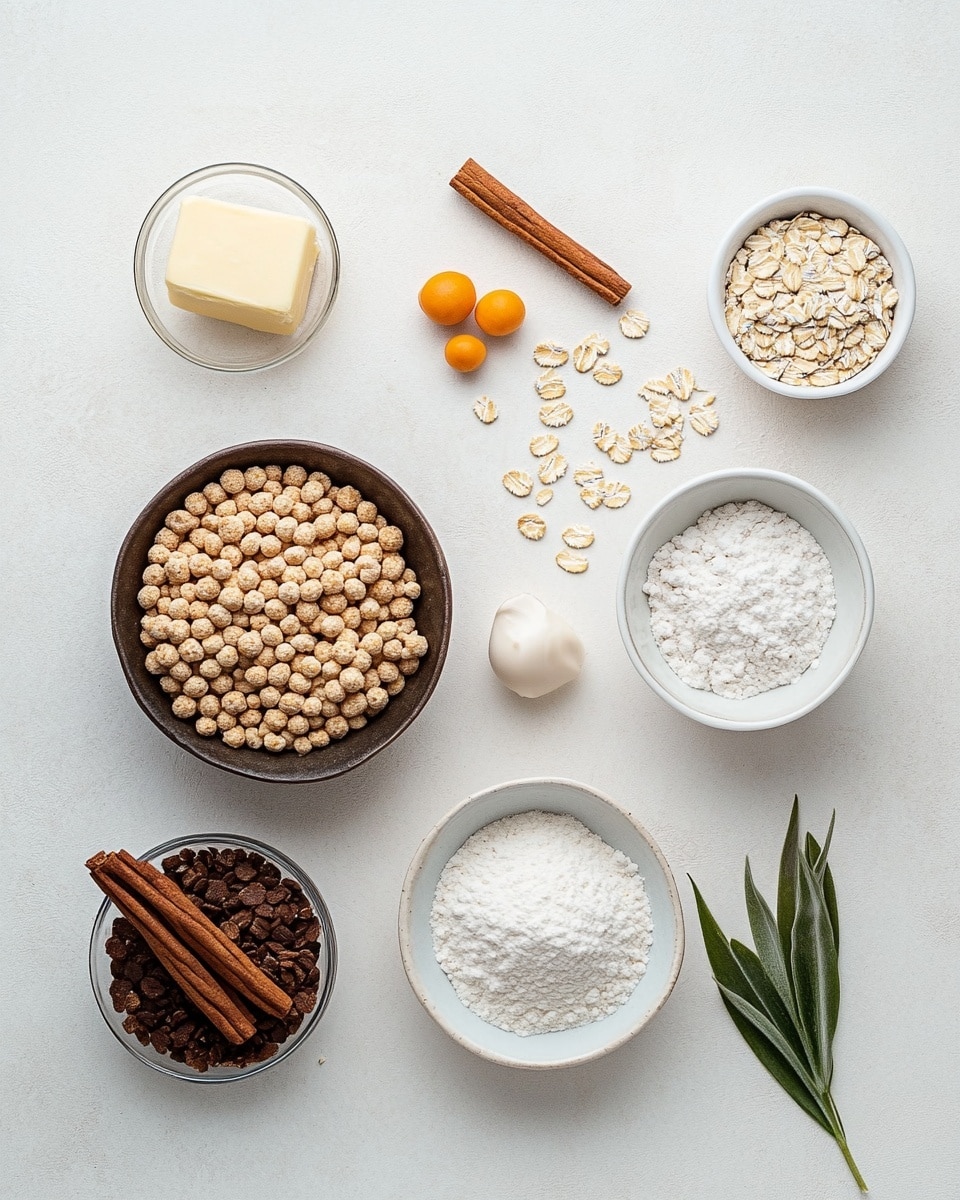 A close-up view of a deep white bowl filled with many small, round cereal pieces that look like golden rings with a slightly rough texture. The cereal rings vary in color from light to darker golden brown, and some have white sugar sprinkled on top. The inside of the bowl has a black and white floral pattern with a bright yellow rim. The bowl sits on a white marbled surface. Photo taken with an iphone --ar 4:5 --v 7