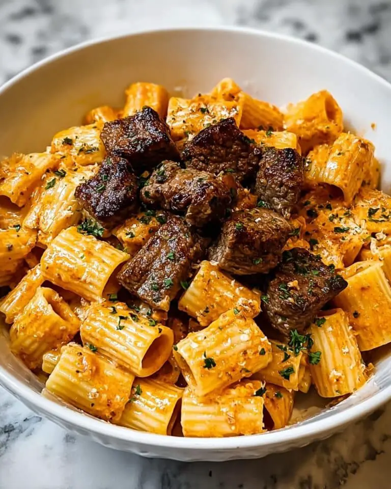 Cajun Steak Tips in Cheesy Rigatoni Parmesan Sauce Recipe