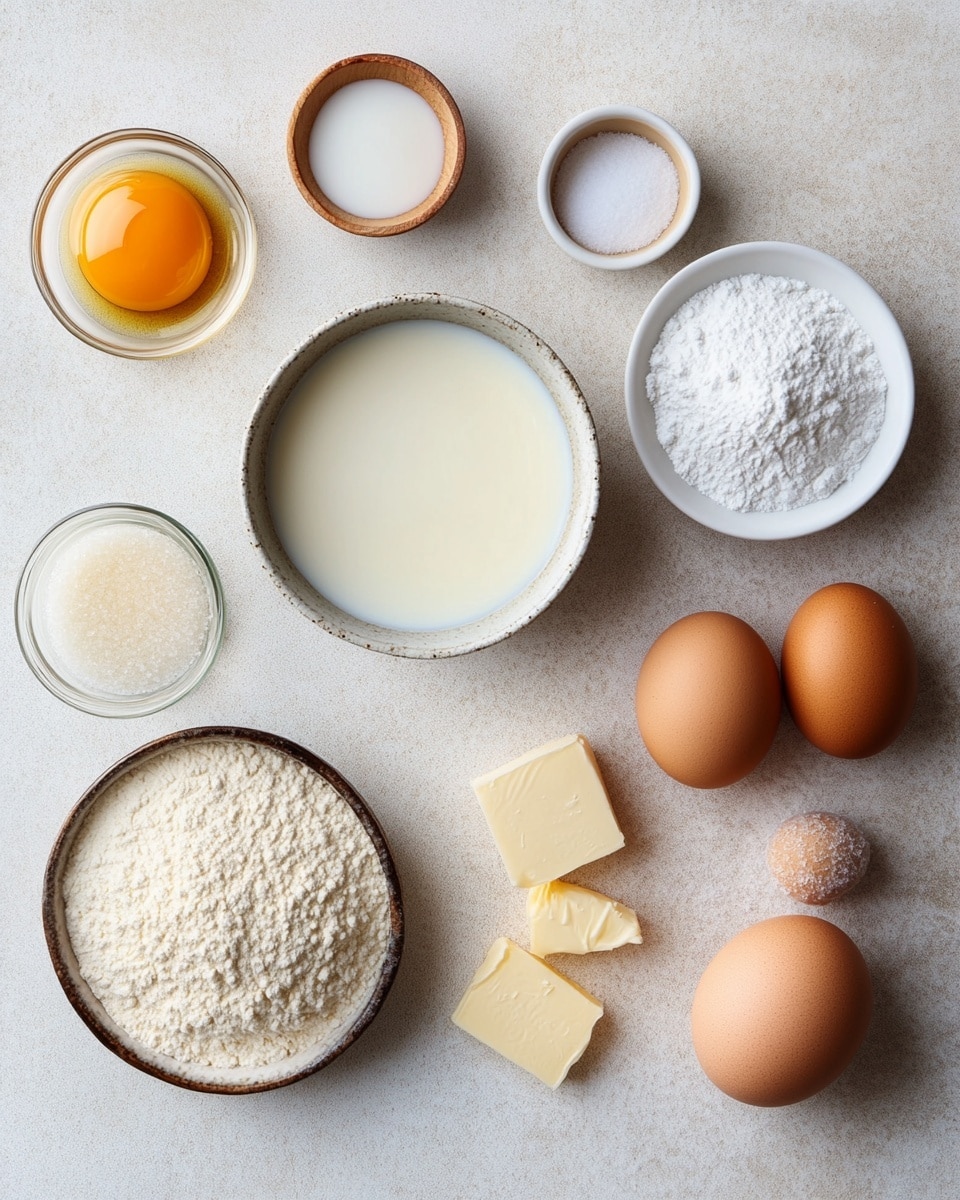 A stack of golden brown square doughnuts with a soft, fluffy texture is arranged on a white plate. Each doughnut is generously dusted with a fine layer of white powdered sugar, covering their slightly shiny, fried surfaces. The doughnuts show a clear two-layer look, with a crisp outer edge and a light, airy inside. The plate sits on a white marbled surface, and blurred doughnuts in a basket and a cup with milk are visible in the background. photo taken with an iphone --ar 4:5 --v 7