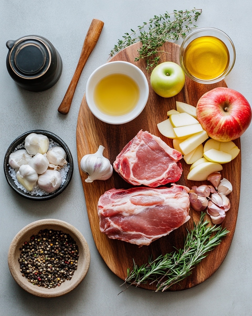 This image shows a close-up of a casserole dish filled with cooked meat pieces that have a brown, crispy outer layer and tender, light brown inside. Around the meat, there are chunks of soft purple onion and yellowish caramelized onions sitting in a golden-brown broth. Small green herb leaves and sprigs are scattered over the dish, along with pieces of light beige butter melting in the warm sauce. The casserole dish has a rustic look with a slightly worn edge and the background is a white marbled texture. photo taken with an iphone --ar 4:5 --v 7