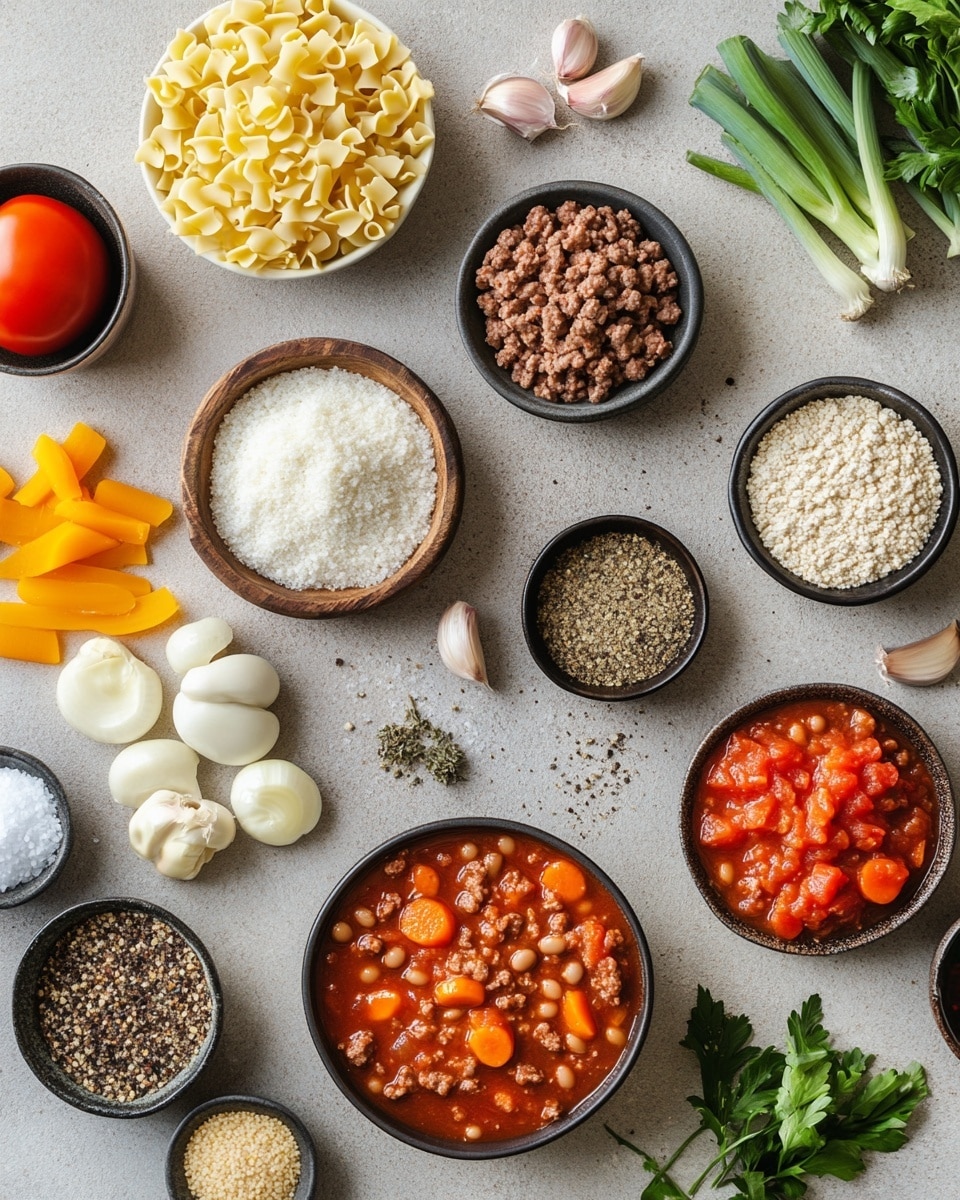 A white pot filled with thick tomato soup showing small pasta rings, red kidney beans, small carrot cubes, and ground meat in a rich red broth, a silver ladle lifting a scoop of the soup. Beside the pot, there is a white basket with slices of crusty bread wrapped in a white cloth. In the top left, three stacked white bowls with silver spoons lay on a white marbled surface, accompanied by fresh green parsley. A green cloth napkin and a wine glass with red liquid are in the bottom right corner. Photo taken with an iphone --ar 4:5 --v 7