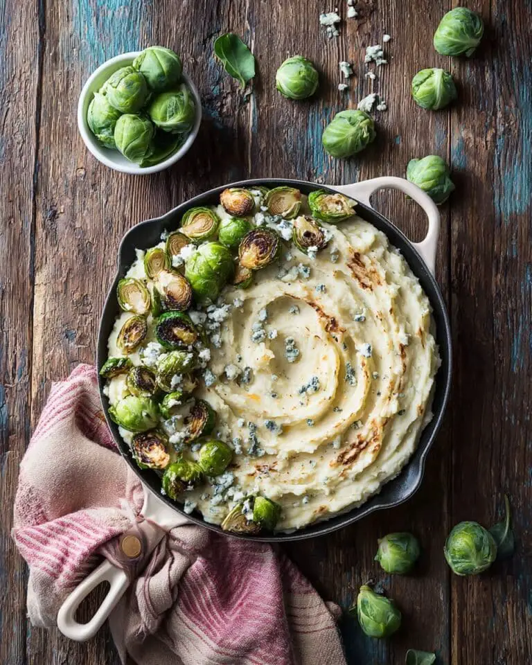 Festive Brussels Sprouts and Green Beans with Mashed Potatoes, Cranberry Sauce, and Pecans Recipe