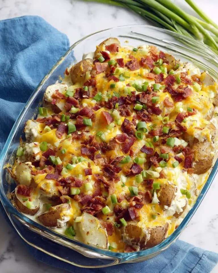Creamy Mashed Potato Casserole with Cheddar, Bacon, and Chives Recipe